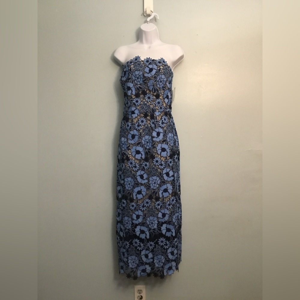 Elegant Rene Ruiz Blue Floral Strapless Dress size 18